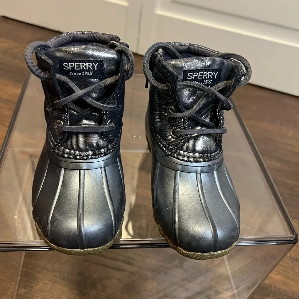 Sperry Duck Rain Boots Size Girls 6 Color Blue Sparkle
